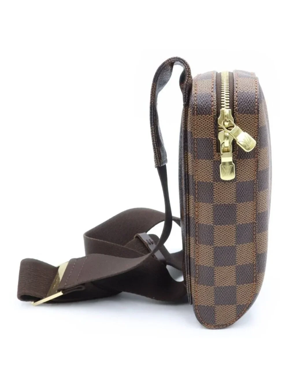 Louis Vuitton Damier Geronimos Shoulder Bag Brown Leather Gold